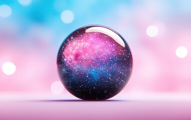 Poster - A vibrant sphere reflecting colorful cosmic patterns in a dreamy atmosphere.