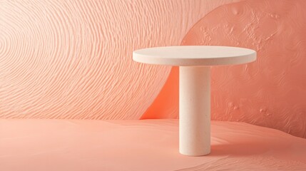 Poster - Minimalist Peach Background with Round Pedestal