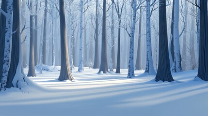 Poster - Serene Winter Forest Scene With Snow Covered Trees