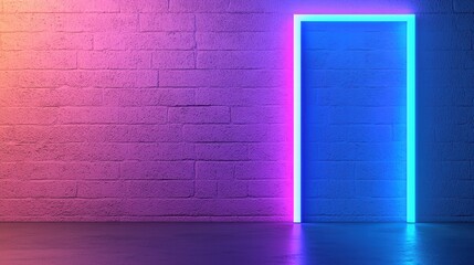 Poster - Futuristic Digital Doorway with Neon Lights in a Contemporary Setting for Innovative Ideas