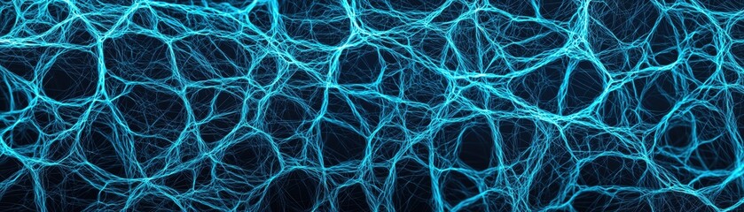 Poster - Abstract digital network design with blue glowing lines and nodes forming a web.