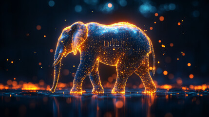 Wall Mural - A glowing elephant icon surrounded by conservation data, representing online wildlife protection platforms, digital fundraising tools, and habitat restoration initiatives.  