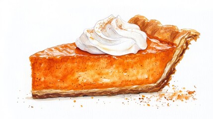 Wall Mural - A Slice of Warm Pumpkin Pie, Watercolor Painting