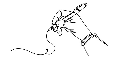 Aufkleber - line art hand writing continuous line art drawing hand with pen line art illustration, continuous line drawing of hand writing or drawings. vector illustration for banner, poster, web, template. 