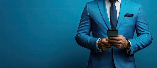 Businessman in Blue Suit Using Smartphone