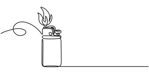 Poster - Continuous line drawing. Lighter. Black isolated on white background. Hand drawn vector illustration, Continuous Line Drawing Of Lighter. One Line Of Lighter. Lighter Continuous Line Art. Editable. 