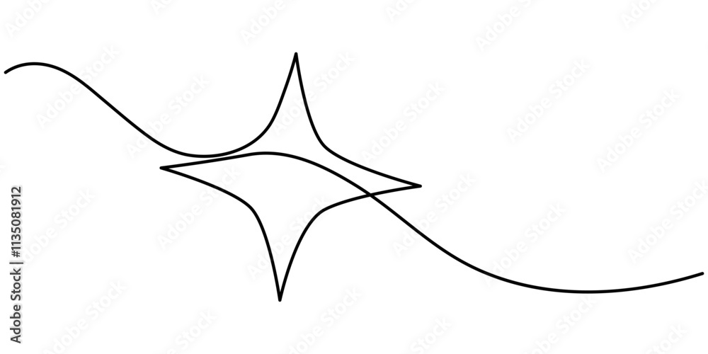 One line Drawing or illustration of a star, Hand drawn stars continuous ...