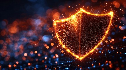 Poster - glowing virtual shield protecting online financial transactions from fraudulent attacks