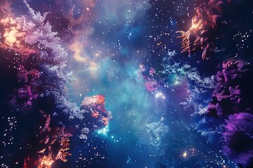 Wall Mural - colorful galaxy with a purple tree in the middle