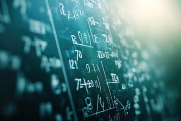 Poster - Close-up of complex mathematical equations on a chalkboard.