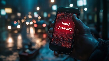 Poster - Mobile App Transaction with Fraud Detection Banner Flashing on Screen Symbolizing Consumer Protection in Mobile Banking