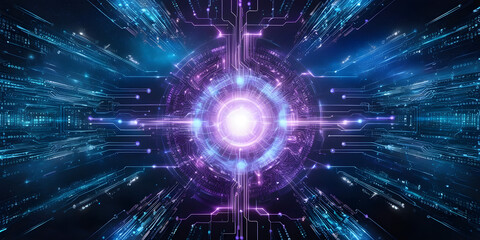 Poster - Digital Core: A mesmerizing abstract digital art background featuring a glowing orb surrounded by intricate circuitry. It evokes a sense of futuristic technology and connectivity.