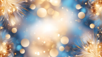 Poster - golden bokeh and blue abstract background: a dreamy and ethereal backdrop with soft, golden bokeh li