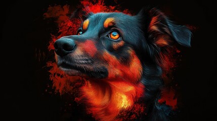 Poster - A vibrant, artistic depiction of a dog's face against a bold, colorful background.