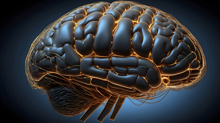 Poster - Human Brain Anatomy: A detailed 3D rendering of the human brain, showcasing its intricate structure and interconnectedness.