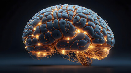 Poster - Illuminated Mind: A 3D rendering of a human brain, intricately detailed and glowing with vibrant neural pathways, symbolizes intelligence, innovation, and the power of the mind.  