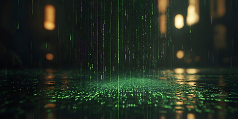 Poster - Digital Rain: Abstract Cyberpunk Scene 