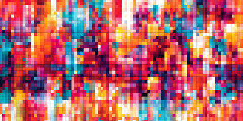 Poster - Vibrant Pixel Burst: Abstract Colorful Mosaic Texture 