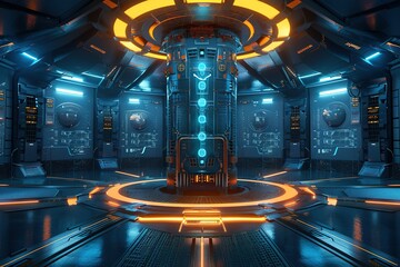 Poster - futuristic room with a large glowing orb in the center