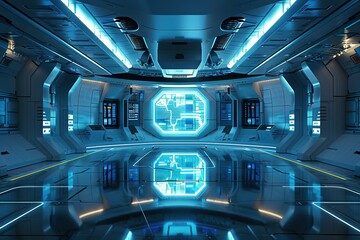 Poster - futuristic space station with a large window in the middle