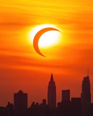 Poster - Celestial Dance of Spring Over Manhattan During the Solar Eclipse