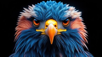 Aufkleber - A vividly colored, fierce-looking eagle with striking blue and orange feathers against a dark background.