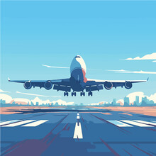 Vector illustration of a plane taking off from the airport.