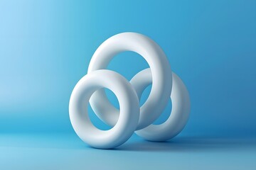 Poster - Modern Minimalist Design with Interlocking White Rings on a Soft Blue Background