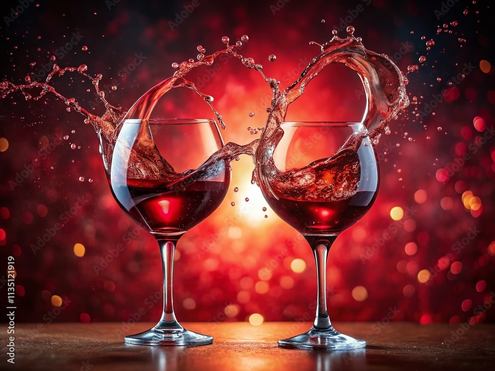 Romantic Moment Captured with Two Wine Glasses Creating Heart Shapes ...