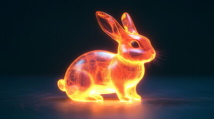 Wall Mural - A glowing sports science lab icon featuring a glowing rabbit, representing online research platforms studying animal fitness and behavior.  