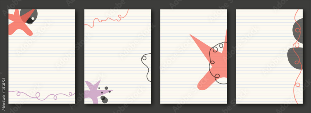 Abstract vector posters. Wavy forms and lines on ruled paper. Trendy ...