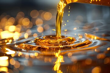 Poster - Captivating Flow of Golden Liquid Creating Ripples in Water