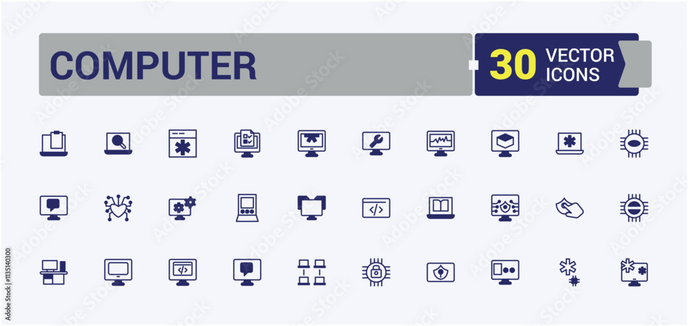 Computer icon set. Contains related to keyboard, pc, sync, display ...