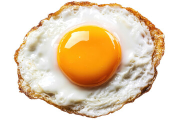 A perfectly cooked fried egg with a bright yellow yolk and crispy edges, showcasing its delicious, inviting appearance.