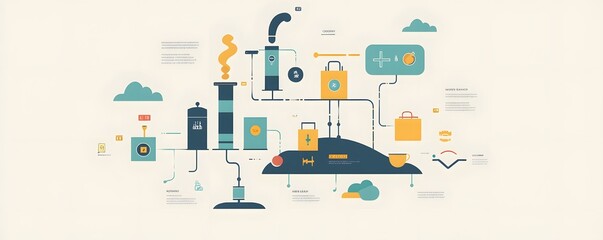 Poster - A vibrant illustration showcasing modern technology with connected devices, locks, and interactive elements illustrating the essence of digital integration and innovation.
