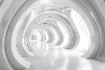 Wall Mural - Futuristic White Curved Corridor with Smooth Surfaces and Bright Lighting