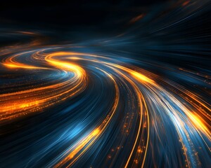 Poster - An abstract representation of dynamic light trails flowing through a dark space, symbolizing speed, innovation, and the digital age. Perfect for technology-themed projects.