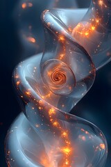 Poster - An abstract, swirling transparent structure glows with vibrant orange sparkles, evoking a sense of motion and cosmic beauty in a deep blue background.