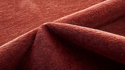 Poster - A close-up shot of rich red velvet fabric, showcasing its luxurious, smooth texture and subtle folds. Velvet. Illustration