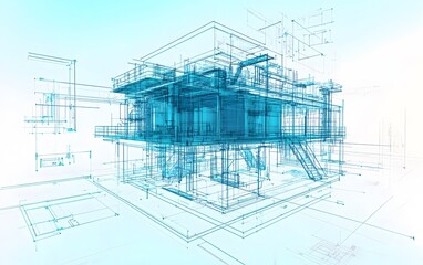 Poster - This digital blueprint showcases a modern architectural design, highlighting innovative structures with intricate details and lines