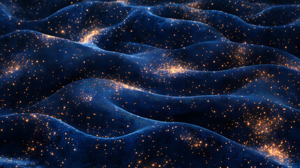 Wall Mural - an image of sapphire blue velvet fabric with embedded rose gold light particles and tiny stars, evok