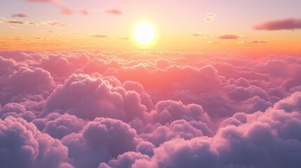 Poster - A beautiful pink and orange sky with clouds and a sun