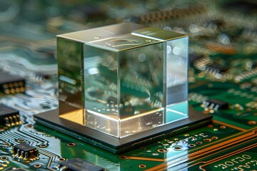 Poster - Intricate Glass Cube on Circuit Board