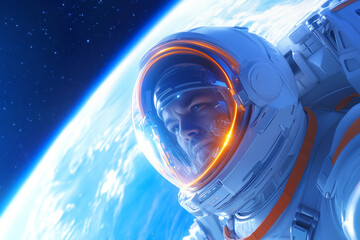 Wall Mural - astronaut explores space with earth in view