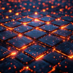 Poster - Abstract Futuristic Technology Grid with Glowing Orange Light.