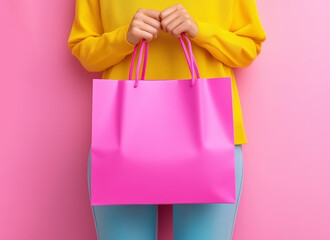 Wall Mural - Person with a pink bag on a pink background