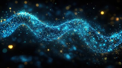 Poster - Abstract Glowing Blue and Gold Digital Data Stream on Dark Background.