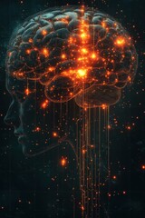 Poster - Abstract Glowing Human Brain with Neural Network Connection Concept on Dark Background.