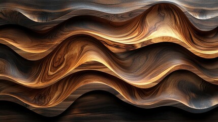 Poster - Abstract Wavy Wood Texture Background with Light and Shadow, Smooth Flowing Lines