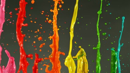 Poster - Super Slow Motion of Flying Colored Splashes, Isolated on Dark Background. Filmed on High Speed Cinema Camera, 1000fps.